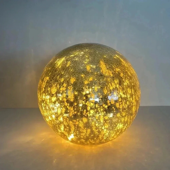 GLASS LARGE GOLD CRACKLE LIGHTED BALL 32” ROUND WITH A 3.5” Flat surface holiday - Picture 1 of 4